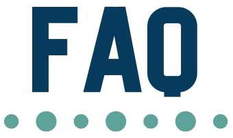 “FAQ” – standing for Frequently Asked Questions – is in bold blue lettering at the top of the page, with green dots underlining the text.